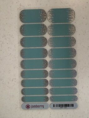 Jamberry Teal Nail Wraps with Silver Glitter Ombre - Full Strip Set